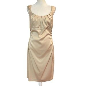 Maggie London Sleeveless Sheath Dress Size 8 Muted Gold Empire Bust Cocktail